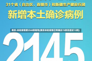 南京:本轮疫情累计60例阳性(南京本轮疫情已有确诊75例无症状13例)