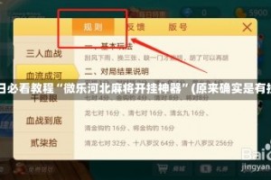 今日必看教程“微乐河北麻将开挂神器”(原来确实是有挂)
