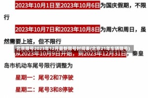 北京限号2023年12月最新限号时间表(北京21年车辆限号)