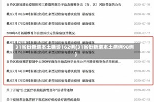 31省份新增本土确诊162例(31省份新增本土病例98例)