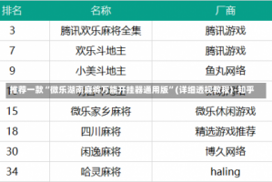 推荐一款“微乐湖南麻将万能开挂器通用版”(详细透视教程)-知乎