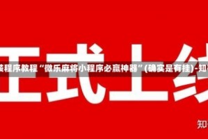 安装程序教程“微乐麻将小程序必赢神器”(确实是有挂)-知乎!