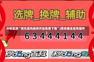 分析实测“微乐捉鸡麻将开挂免费下载”(原来确实是有插件)