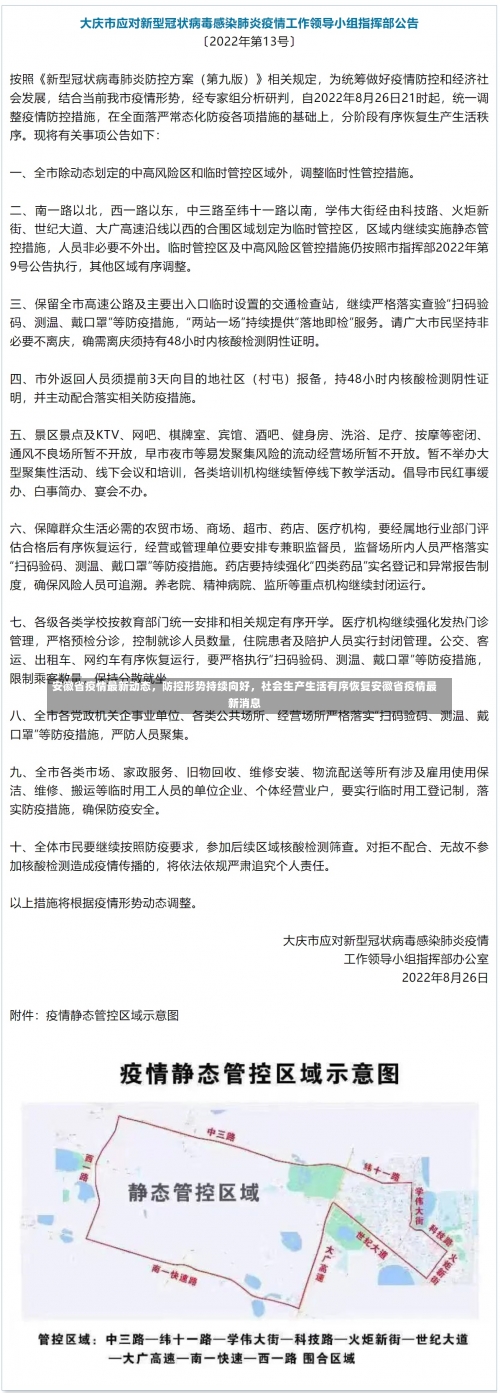 安徽省疫情最新动态，防控形势持续向好	，社会生产生活有序恢复安徽省疫情最新消息-第1张图片