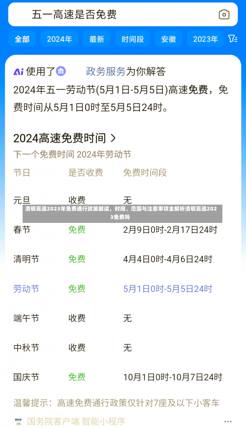 清明高速2023年免费通行政策解读，时间、范围与注意事项全解析清明高速2023免费吗-第3张图片