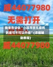 我来告诉你“小程序微乐麻将到底可不可以开挂	”(详细辅助教程)-第1张图片